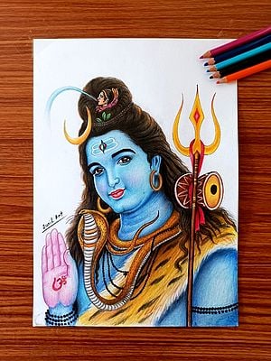 Beautiful Painting Of Blessing Shiva | Colorpencil | By Sunil Kumar
