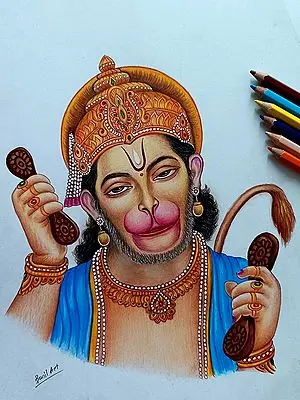 Meditating Hanuman Painting | Colorpencil Art by Sunil Kumar