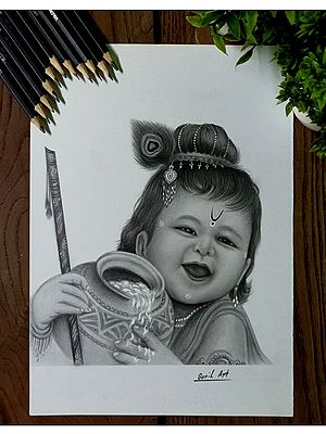 Little Cute Lord Krishna Art Drawing by Amil Hasan - Pixels