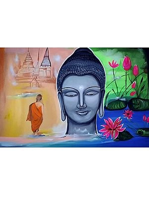 Lord Buddha And Devotee | Acrylic On Rolled Canvas | By Kajal Saxena