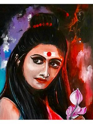Shakti With Hold Flower | Acrylic On Canvas Board | By Kajal Saxena