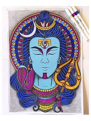 Meditating Lord Shiva Painting | Fineliner and Gouache Color on Paper | By Manisha