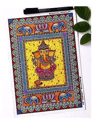 Lord Ganesha Madhubani Painting | Madhubani on Paper | By Manisha