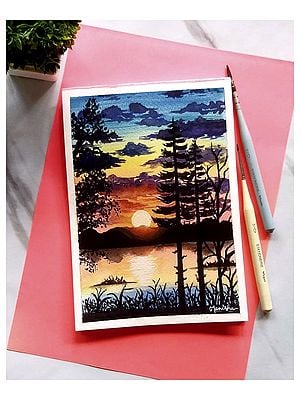 Beautiful Sunset Landscape | Gouache Color | By Manisha