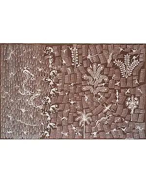 Harvesting Crops - Warli Painting | Cow Dung And Acrylic On Manjarpat Cloth | By Pravin Mhase