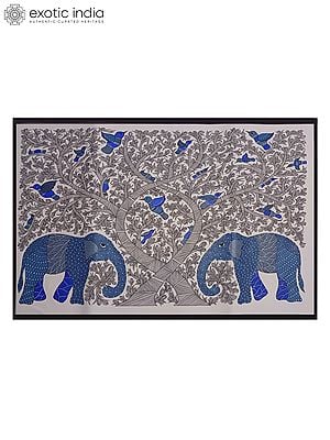 Madhubani Style Elephant Painting with Tree | Acrylic on Paper | By Kanika Singhal