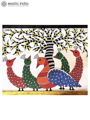 Peacocks Under the Tree | Acrylic on Paper | By Kanika Singhal