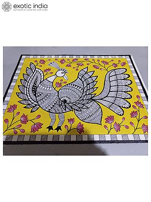Madhubani Dancing Peacock with Lotus | Acrylic on Paper | By Kanika Singhal
