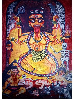 Painting of Goddess Chamunda in Poster Color by Soumick Das