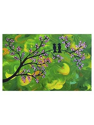 The Nature - Birds on Tree | Acrylic on Canvas Board | By Mahanvi Jhunjhunwala
