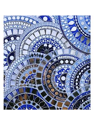 Blue circles Lippan Art | Acrylic And Glass Paint On Canvas Board With 3D Outliner | By Mahanvi Jhunjhunwala