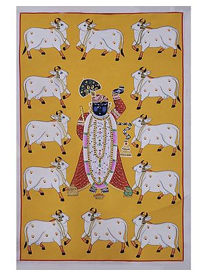 Standing Shrinathji with Cows | Natural Color on Cloth | By Jagriti Bhardwaj