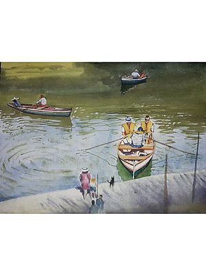 Boat on Lake | Painting By Shubham Nath