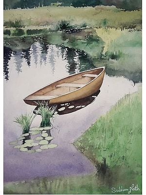 Fishing Boat on Lake | Painting By Shubham Nath