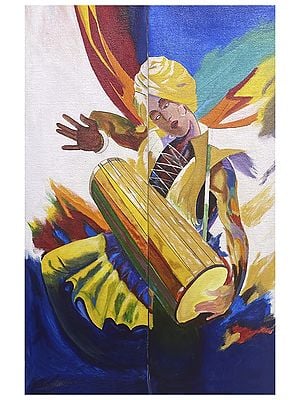 Dancing with Dholak | Acrylic Art | Painting by Ravi Upadhyay