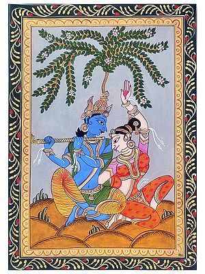 Divine Love Of Radha And Krishna - Pattachitra Painting | Watercolor On Paper | By Gaurav