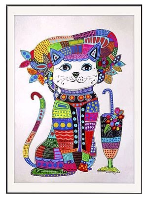 Cat's Day Out - Cute Cat Painting | Acrylic and Ink on Paper | By Rukshana Tabassum
