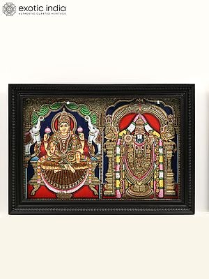 Lord Tirupati Balaji (Venkateshvara) with Goddess Gajalakshmi | Embossed Tanjore Painting