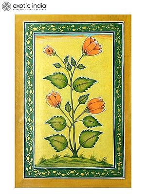 Pichwai Orange Flower Painting | Watercolor Color On Handmade Paper | By Gaurav Rajput
