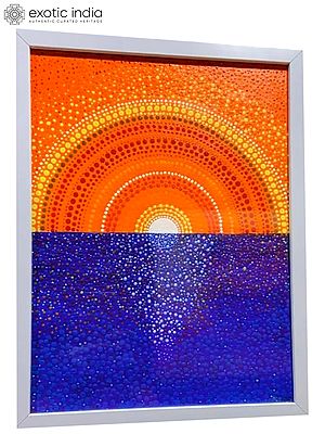 Sun Set Acrylic Painting with Frame | Dots Art by Satyam Singh
