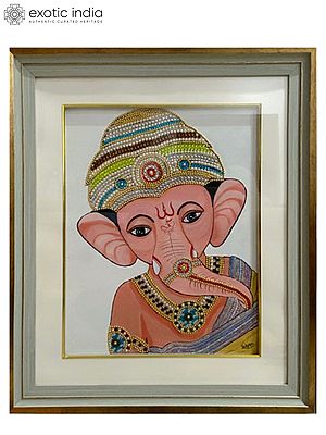 Lord Ganesha Artwork | Acrylic and Stone Painting with Frame | By Satyam Singh