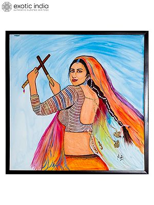 Dandhiya Girl | Acrylic Painting by Manmeet Kaur | With Frame