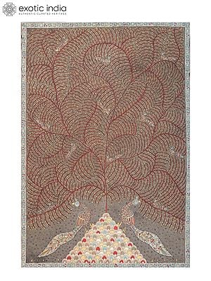 Tree of Life and Beautiful Peacock | Natural Colors on Cloth | By Sohan Chitara