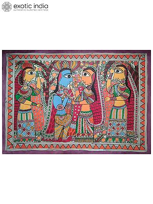 Radha And Krishna | Natural Colors On Handmade Paper | By Archana Jha