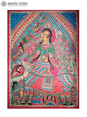 Mahishasura Mardini Goddess Durga | Natural Colors on Handmade Paper | By Archana Jha