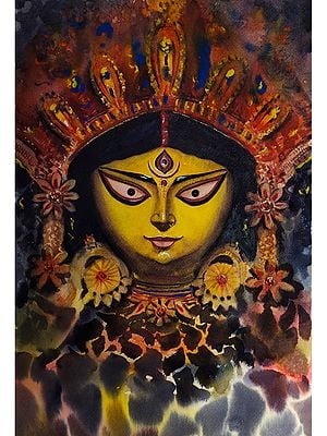 Goddess Durga | Watercolor Painting by Anupam Pathak