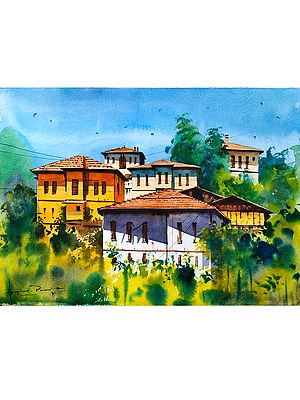 House in Green | Watercolor Painting by Anupam Pathak