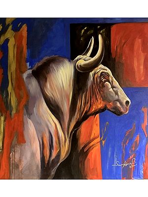 Strength - A Calm Bull | Acrylic On Canvs | By Maadhvan Goyal
