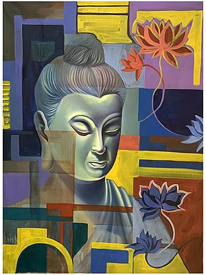Lord Buddha with Lotus | Acrylic on Canvs | By Maadhvan Goyal