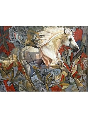 Beautiful Abstract Painting Of Horse (Braham) | Acrylic On Canvs | By Maadhvan Goyal