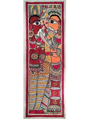 Bond of Radha and Krishna | Natural Colors on Handmade Paper | By Archana Jha