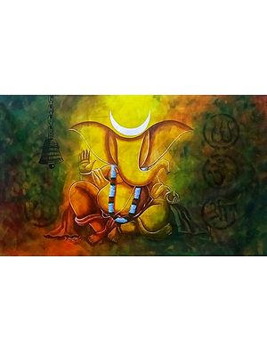 Beautiful Painting Of Bhalchandra Ganesha | Acrylic Colors On Canvas | By Kirtiraj Mhatre