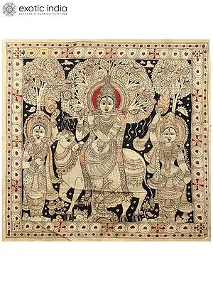 Venugopal Krishna with Gopis | Kalamkari Painting