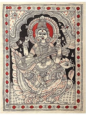 Goddess Saraswati | Kalamkari Painting on Cotton