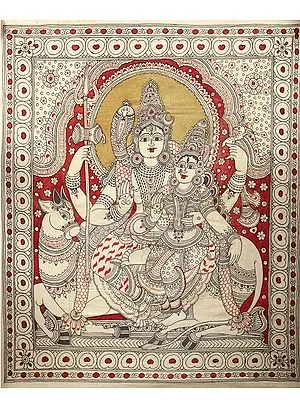 Shiva Parvati Seated on Nandi | Kalamkari Painting