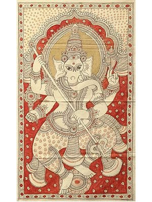 Four Armed Dancing Lord Ganesha | Kalamkari Painting