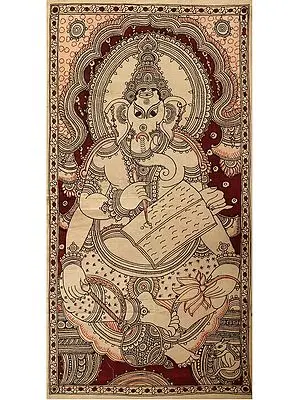 Bhagawan Ganapati Writing The Mahabharata | Kalamkari Painting