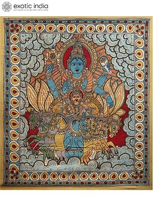 Lord Surya on His Seven Horses Chariot | Kalamkari Art