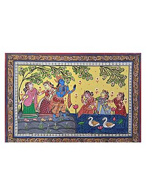 Lord Krishna with Gopis | Natural Stone Colors | By Surendra Nath Swain