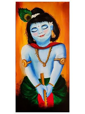 Baal Krishna With Flute | Acrylic Paint On Stretched Canvas Sheet | By Suma Vivek