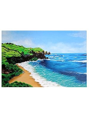 Beautiful Landscape Of Sea Beach | Acrylic Paint On Stretched Canvas Sheet | By Suma Vivek