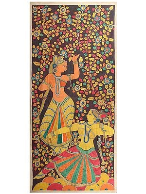 Two Dancing Apsaras | Kalamkari Painting