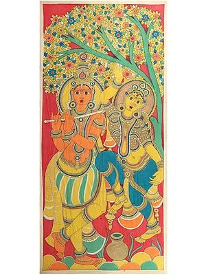Radha Dances With Abandon To The Tune Of Lord Krishna’s Flute  | Kalamkari Painting