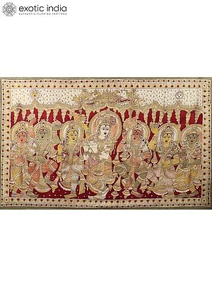 Bhagawan Krishna with Gopis | Kalamkari Painting