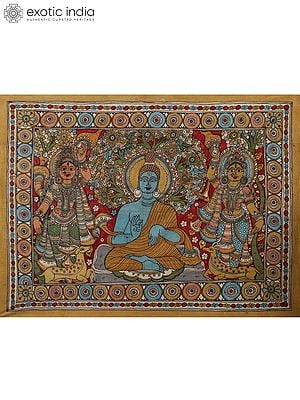 Buddha with Desciples | Vintage Kalamkari Painting