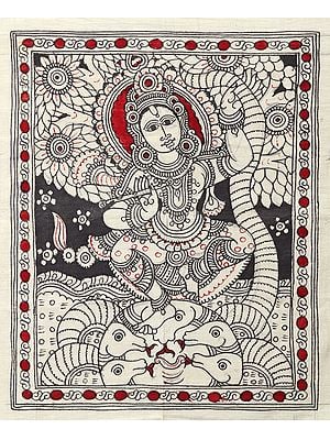 Lord Krishna Dancing on Kaliya Naag | Kalamkari Painting